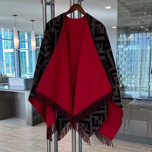 Fendi Red, brown and black Poncho